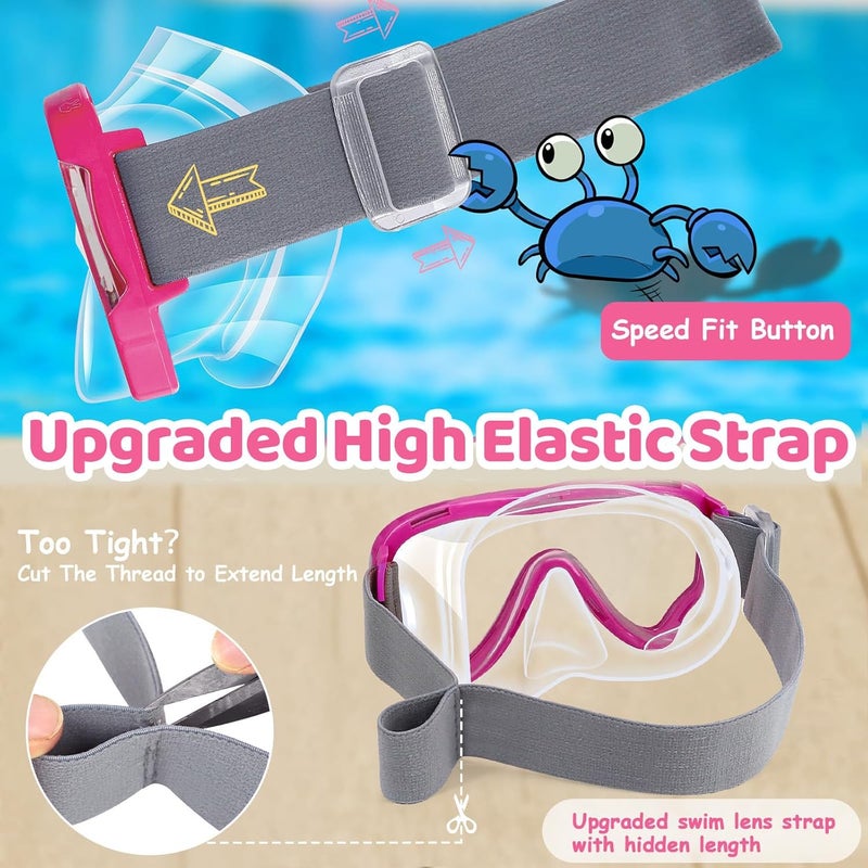 Vvinca Kids-Goggles with Nose Cover, Diving Mask Elastic Fabric Strap Anti Fog Anti Shattered Lens for Kids Swim Goggles 3-14 - Image 3